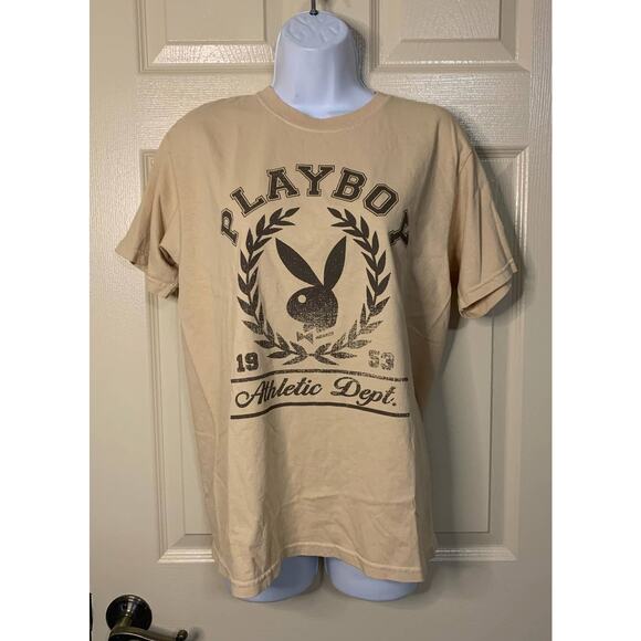 NWOT Tilly's Playboy Athletic Department Beige Shirt - Picture 2 of 3